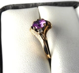 Pretty 10kt Gold Ring Vintage Pink Topaz Faux Diamonds 1960s Florentine Finish 10k