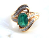 Estate Ring Green Tourmaline And Faux Diamond Ring 10k Gold 1970s Fancy Swirl