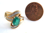 Estate Ring Green Tourmaline And Faux Diamond Ring 10k Gold 1970s Fancy Swirl