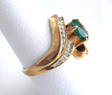 Estate Ring Green Tourmaline And Faux Diamond Ring 10k Gold 1970s Fancy Swirl