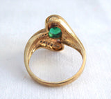 Estate Ring Green Tourmaline And Faux Diamond Ring 10k Gold 1970s Fancy Swirl