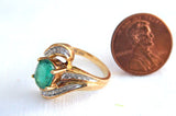 Estate Ring Green Tourmaline And Faux Diamond Ring 10k Gold 1970s Fancy Swirl