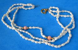 Bracelet 14kt Gold Beads Genuine Pearls Angel Skin Coral Beads Estate 1960s