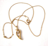 Necklace 14kt Gold Diamond Tear Shape Pendant 14kt Gold Chain USA 1960s