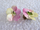Pink Yellow Flower Earrings Bone China Rose Posy Vintage 1960s Hand Made