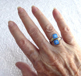 Scandanavian Ring 1960s Aksel Holmsen Sterling Silver Blue Enamel Bypass