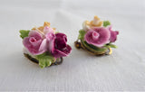 Rose Bouquet Earrings Bone China Rose Posy Vintage 1960s Thorley Hand Made