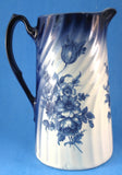 Blue Transferware Pitcher Jug 8 Inches Floral England 1950s Blue and White