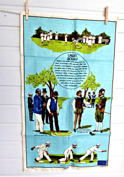 Lawn Bowling Tea Towel Lawn Bowls Sir Walter Raleigh 1960s Linen History