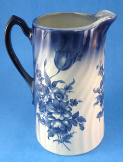 Staffordshire Pitcher Jug Blue Transferware 7 Inches Floral England 1950s