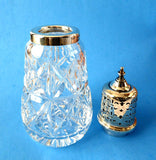 Muffineer Sterling Silver Top Sugar Shaker Lead Crystal 1962 Sugar Caster English Hallmarked