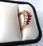 Ladies Ring Gold 7 Rubies Marquise Cut 1970s Estate 3 Carats July Birthday Multi Stone