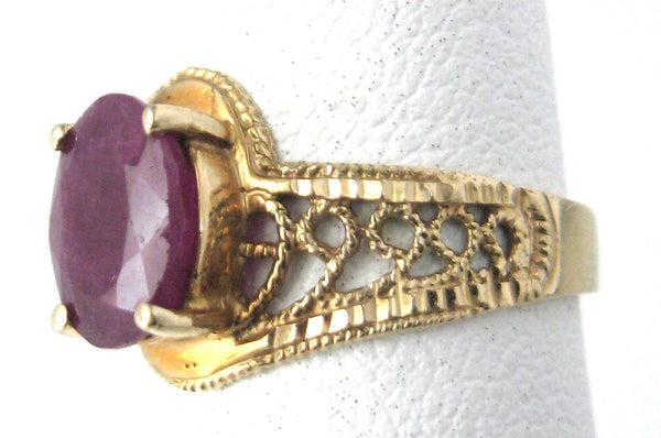 Ruby Ring 10k Gold 1970s Filigree Genuine Engagement Ring July Birthday 10kt