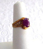 Ruby Ring 10k Gold 1970s Filigree Genuine Engagement Ring July Birthday 10kt