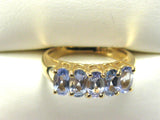 Ring Solid 14kt Gold With 5 Oval Tanzanites Engagement 1970s Wedding Band Lavender And Gold