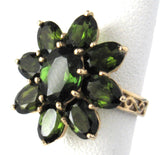 Green Tourmaline Flower Form 1970s Ring 14kt Gold Cluster Engagement Ring Dinner Ring