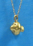 Necklace Solid 14kt Gold Hand Made Mushroom Pendant 14kt Gold Chain 1976