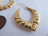 Earrings 14kt Gold Door Knocker Earrings Carved 1970s Fancy Hoops Diamond Cut Double Sided