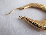 Earrings 14kt Gold Door Knocker Earrings Carved 1970s Fancy Hoops Diamond Cut Double Sided