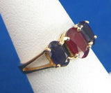 Estate Ring 14k 2 Carats Oval 1 Red Ruby 2 Blue Sapphires 1970s 14kt