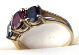 Estate Ring 14k 2 Carats Oval 1 Red Ruby 2 Blue Sapphires 1970s 14kt