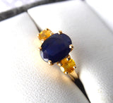 Sapphire And Citrine Ring 14k Oval Blue Sapphire 1970s 14kt 3 Stones Yellow Citrines