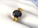 Sapphire And Citrine Ring 14k Oval Blue Sapphire 1970s 14kt 3 Stones Yellow Citrines