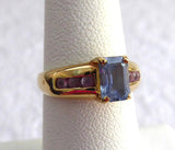 Ring 14k Emerald Cut Blue Aquamarine 6 Pink Zircons 1970s 14kt Gold Blue And Pink