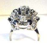 Dinner Ring 14kt Gold Sapphires Faux Diamonds Domed Cluster 14k Ring