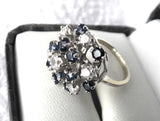 Dinner Ring 14kt Gold Sapphires Faux Diamonds Domed Cluster 14k Ring