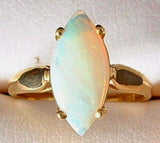 Opal Ring 14k Gold Genuine White Opal Marquise 6 3/4 Cut 1970s October Birthstone 14kt