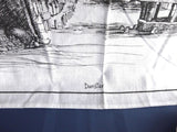 Tea Towel Cornish Village Dunster Artist Printed Black On White City View 1970s
