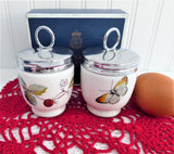 Boxed Egg Coddler Pair Royal Worcester Strawberry Fair Single 1970 Butterflies Berries
