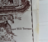 Tea Towel Hamble Hampshire 1970s Brown on White Village Landmarks Linen