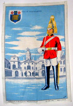 Royal Horse Guards Tea Towel Whitehall London Ulster Linen 1970s Dish Towel