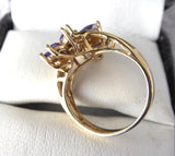 Tanzanite Cocktail Ring 9 Marquise Cluster Solid 10kt Gold 1970s Statement Party Ring