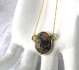 Carved Rhodonite Scarab Pendant Necklace Black Pink Chain 1970s King Tut Egyptian
