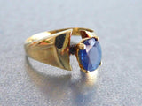 One Carat Sapphire Ring 14k Oval Blue Sapphire Solitare 1970s 14kt Gold