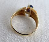One Carat Sapphire Ring 14k Oval Blue Sapphire Solitare 1970s 14kt Gold