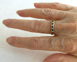 English 9Ct Gold Ring Sapphire Faux Diamond Crossover 1970s Half Eternity Wedding
