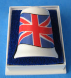 English Thimble Union Jack EU Bone China Mint In Box 1970s British Flag