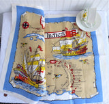 West Indies Tea Towel 1970s Dish Towel Old Map Ulster Irish Linen Caribbean