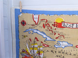 West Indies Tea Towel 1970s Dish Towel Old Map Ulster Irish Linen Caribbean