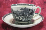 Cup And Saucer Black Transferware Wedgwood Lugano 1970s Italian Landscape