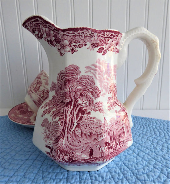 Woodland Pink Transferware Pitcher Jug 1965-1980 E Wedgwood Red Transferware