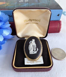 Wedgwood Black Jasper Vintage Brooch Hope Anchor Pin Sterling Silver Gold Plated 1970s Box
