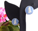 Wedgwood Blue Jasper Vintage Earrings Sterling Silver Clips English Hallmarks 1970s