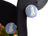 Wedgwood Blue Jasper Vintage Earrings Sterling Silver Clips English Hallmarks 1970s