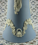 Wedgwood Blue Jasperware Tall Vase 4 Muses Lion Head Masks 1970s