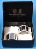 English Silver Plate Napkin Ring Pair 1970s Boxed Beaded Edges Royal Warrants